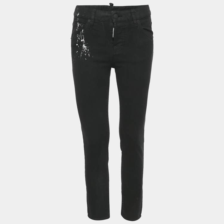 Pre Owned Dsquared2 Black Denim Splash Print Cool Girl Jeans XS Waist 28"
