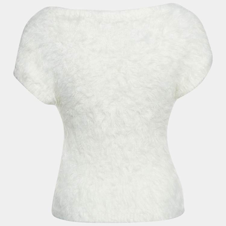 Pre Owned Dsquared2 White Textured Knit Crewneck Top M