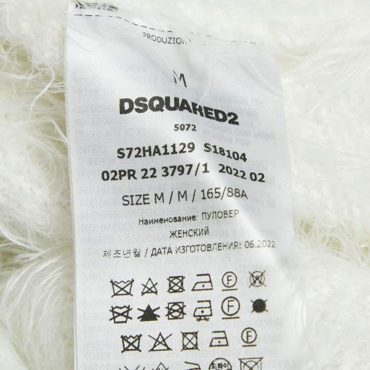 Pre Owned Dsquared2 White Textured Knit Crewneck Top M