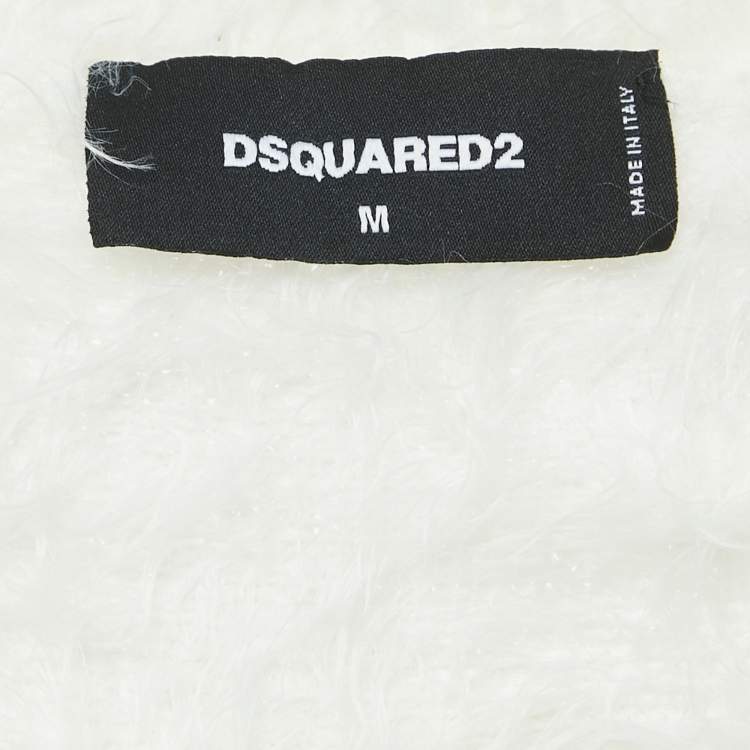 Pre Owned Dsquared2 White Textured Knit Crewneck Top M