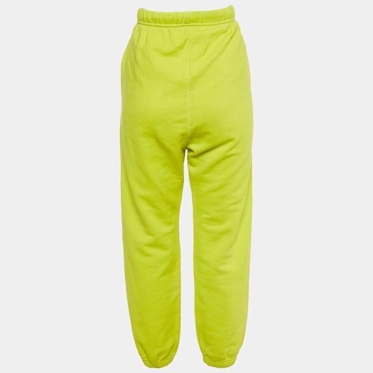 Pre Owned Dsquared2 Neon Green Cotton Knit Logo Printed Joggers XS