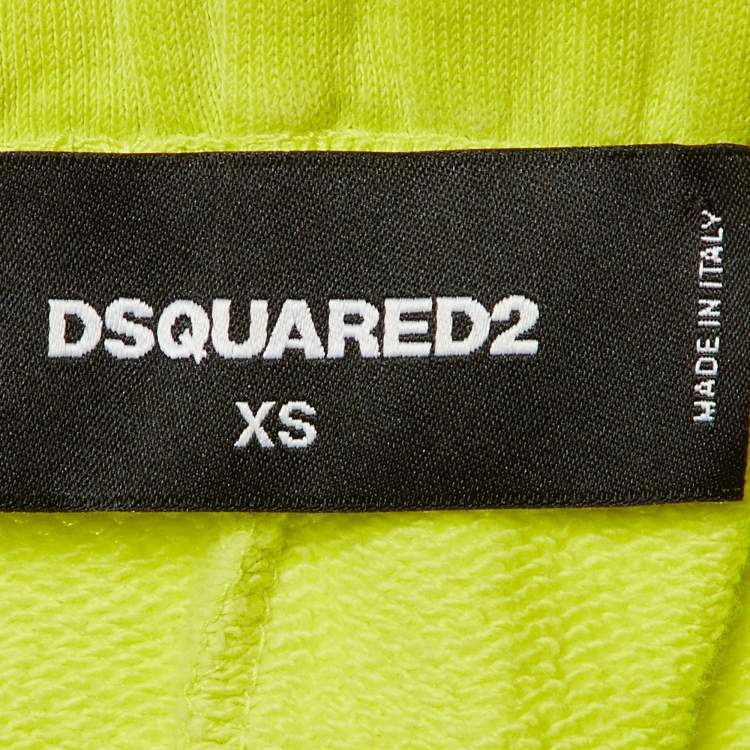 Pre Owned Dsquared2 Neon Green Cotton Knit Logo Printed Joggers XS