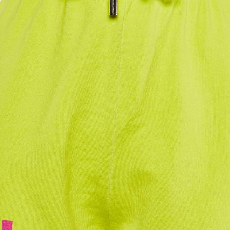 Pre Owned Dsquared2 Neon Green Cotton Knit Logo Printed Joggers XS