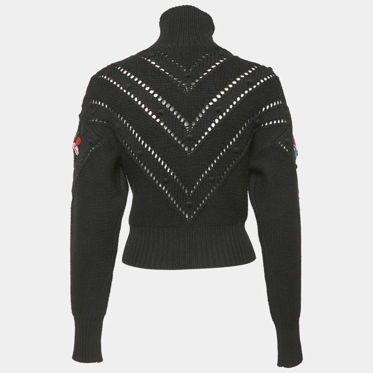 Pre Owned Dsquared2 Black Floral Applique Wool Knit Turtleneck Sweater S