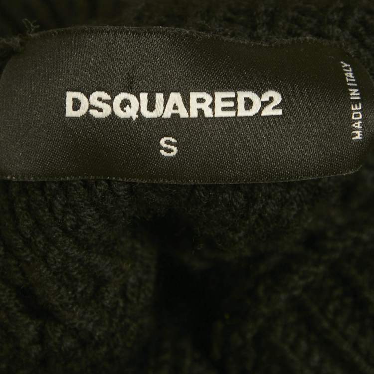 Pre Owned Dsquared2 Black Floral Applique Wool Knit Turtleneck Sweater S