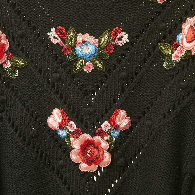 Pre Owned Dsquared2 Black Floral Applique Wool Knit Turtleneck Sweater S