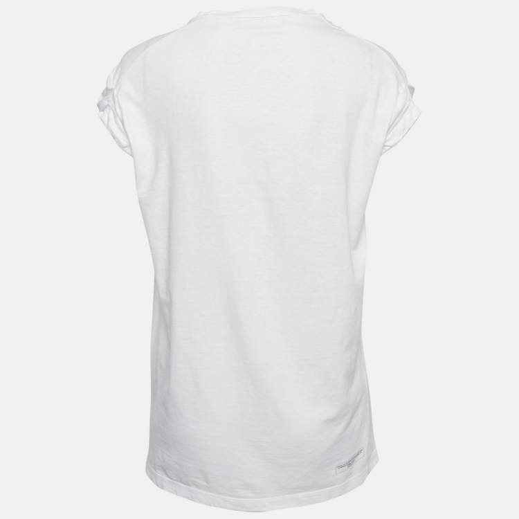 Pre Owned Dsquared2 White Bruce Lee  Print Jersey Ruched Sleeve Top XS