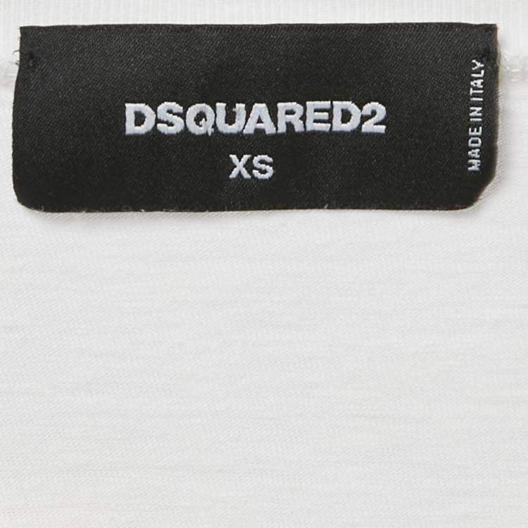 Pre Owned Dsquared2 White Bruce Lee  Print Jersey Ruched Sleeve Top XS