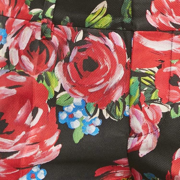 Pre Owned Dsquared2 Black Floral Print Silk Gabardine Pants S