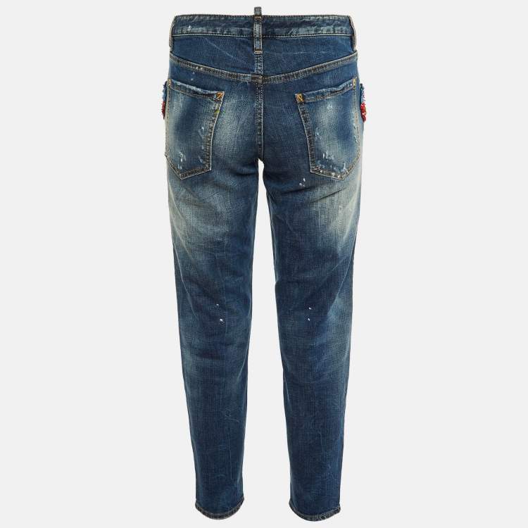 Pre Owned Dsquared2 Blue Denim Embellished Hockney Jeans S/Waist 32"