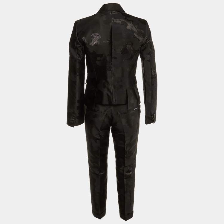 Pre Owned Dsquared2 Black Camo Brocade Tailored Suit M