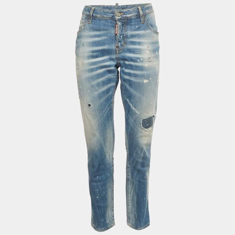 Pre Owned Dsquared2 Blue Painted Denim Cool Girl Jeans L Waist 34"