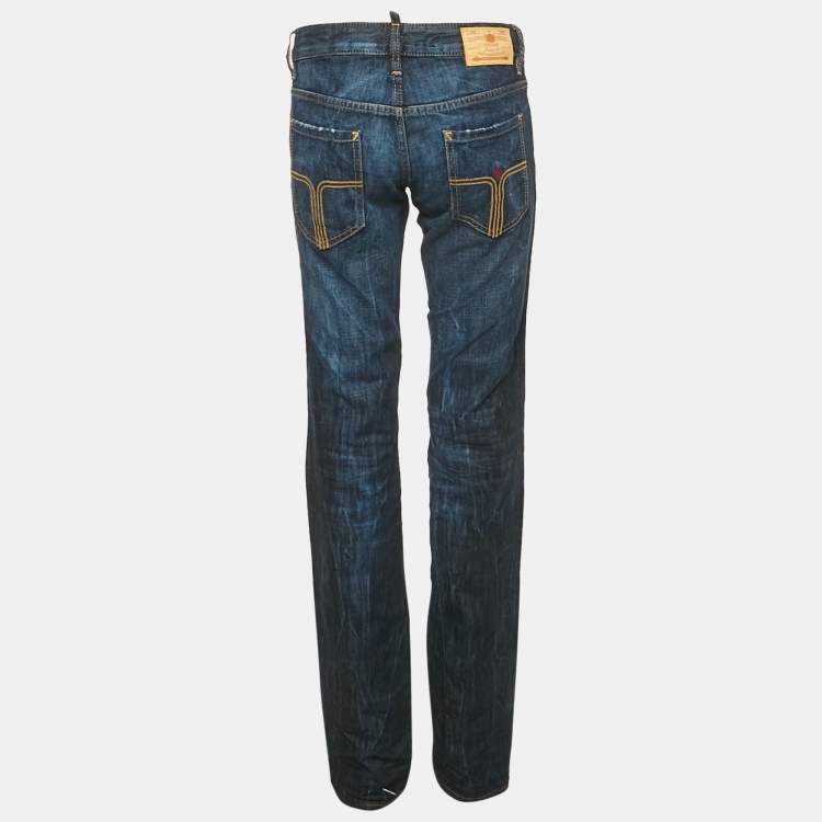 Pre Owned Dsquared2 Indigo Dark Wash Faded Effect Denim Distressed Jeans M Waist 34"   