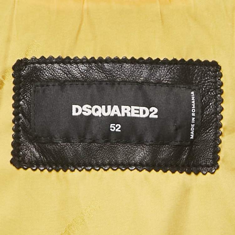 Pre Owned Dsquared2 Black/White Leather Biker Jacket XL