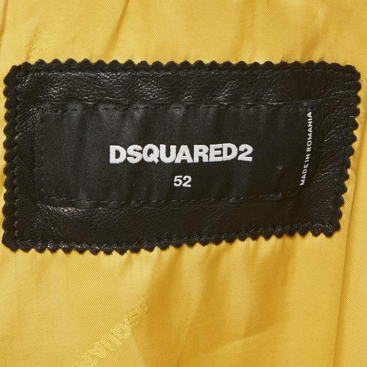 Pre Owned Dsquared2 Black/White Leather Biker Jacket XL