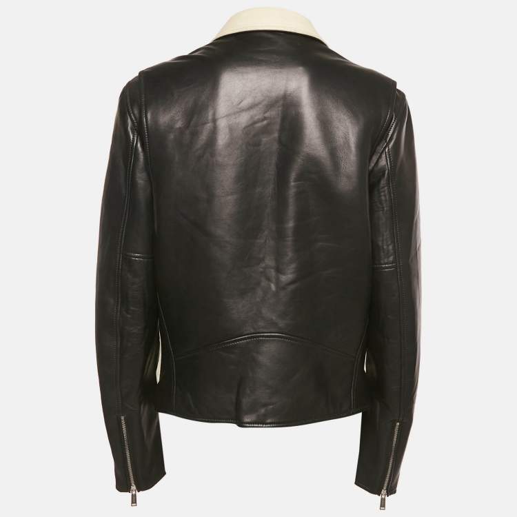 Pre Owned Dsquared2 Black/White Leather Biker Jacket XL