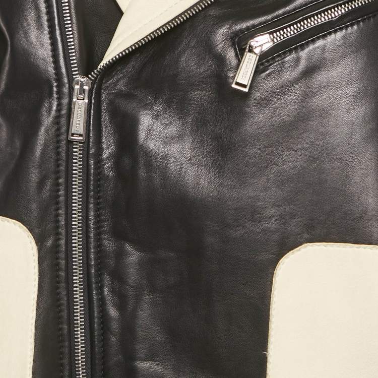 Pre Owned Dsquared2 Black/White Leather Biker Jacket XL