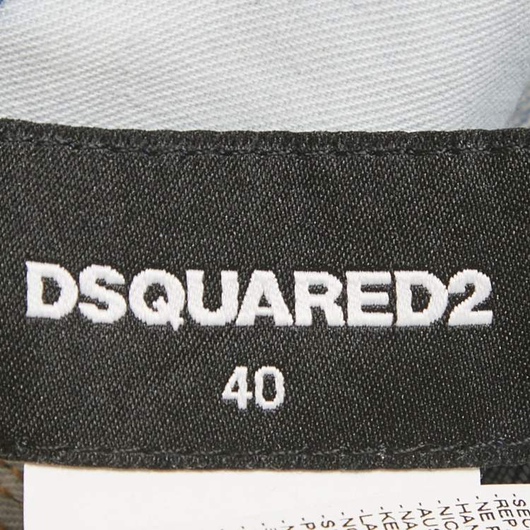 Pre Owned Dsquared2 Blue Embellished Denim Skinny Cropped Jeans S Waist 28"