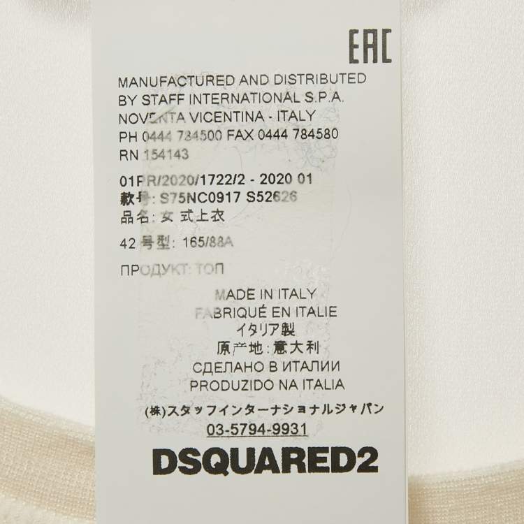 Pre Owned Dsquared2 White Logo Print Silk T-Shirt M