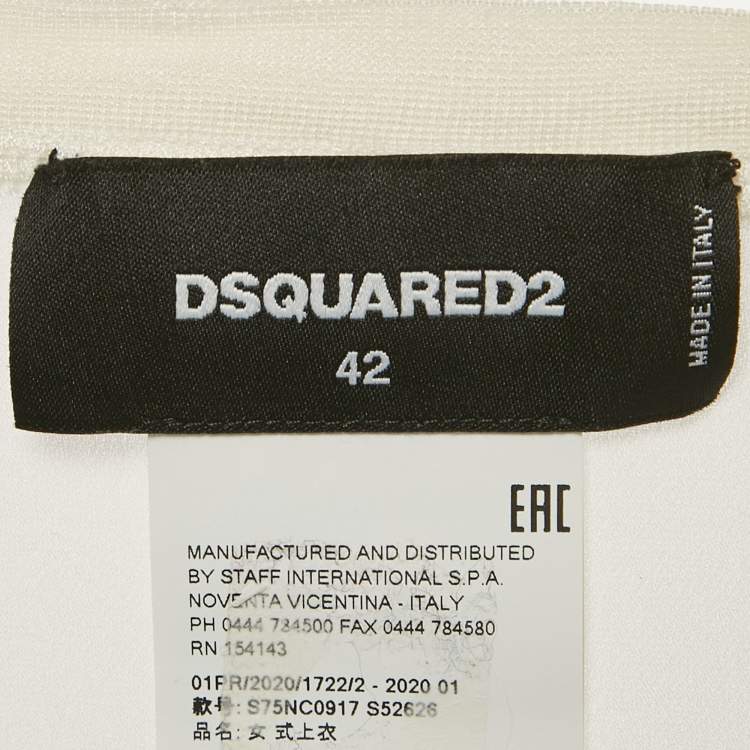 Pre Owned Dsquared2 White Logo Print Silk T-Shirt M