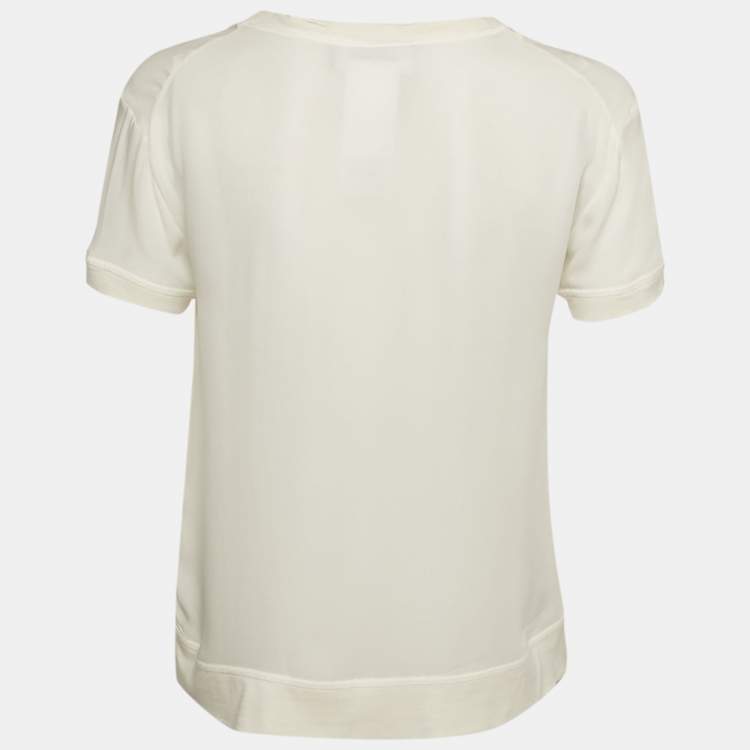 Pre Owned Dsquared2 White Logo Print Silk T-Shirt M