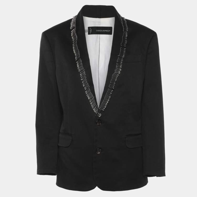 Pre Owned Dsquared2 Black Gabardine Fabric Safety Pin Collar Blazer L