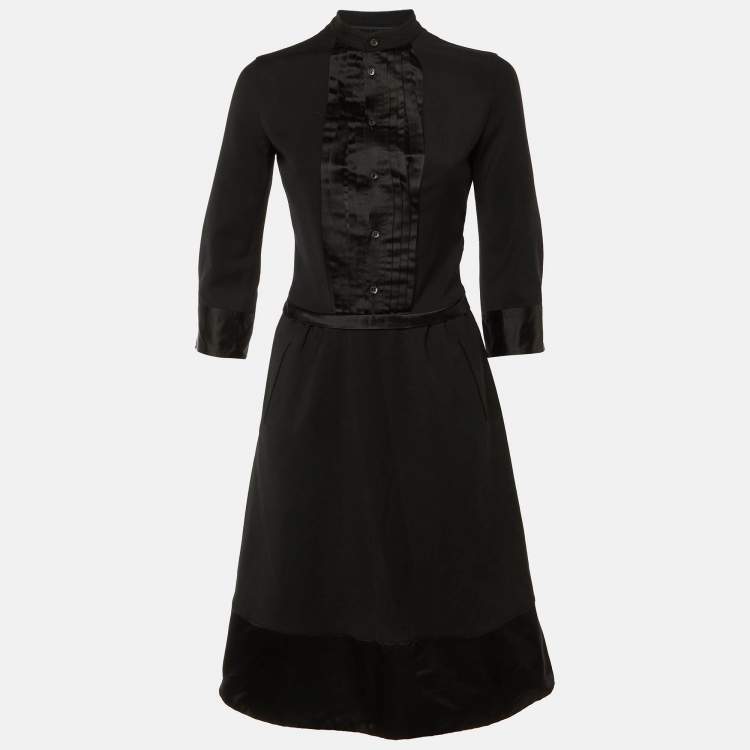 Pre Owned Dsquared2 Black Wool & Satin Midi Dress S