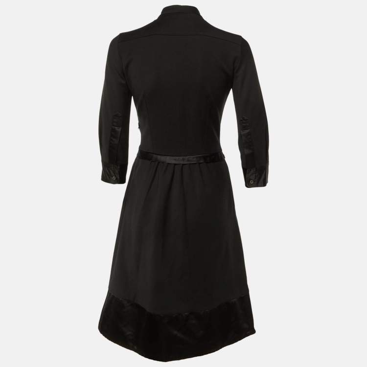 Pre Owned Dsquared2 Black Wool & Satin Midi Dress S