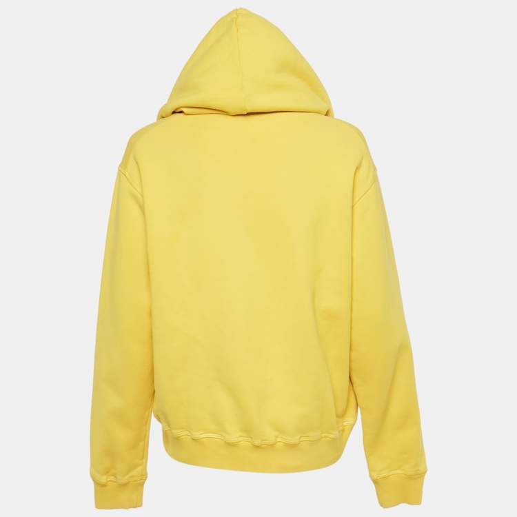 Pre Owned DSquared2 Yellow Logo Print Cotton Hooded Sweatshirt M