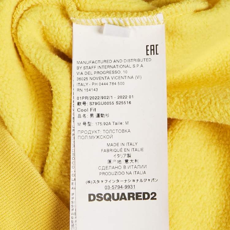 Pre Owned DSquared2 Yellow Logo Print Cotton Hooded Sweatshirt M