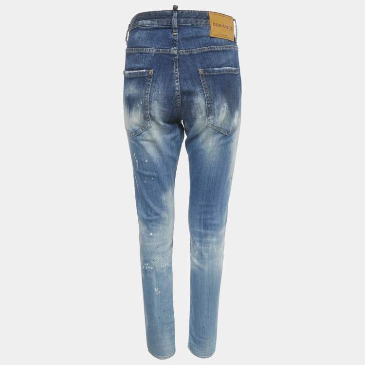 Pre Owned Dsquared2 Blue Washed Distressed Denim Skinny Dan Jeans S Waist 31" 
