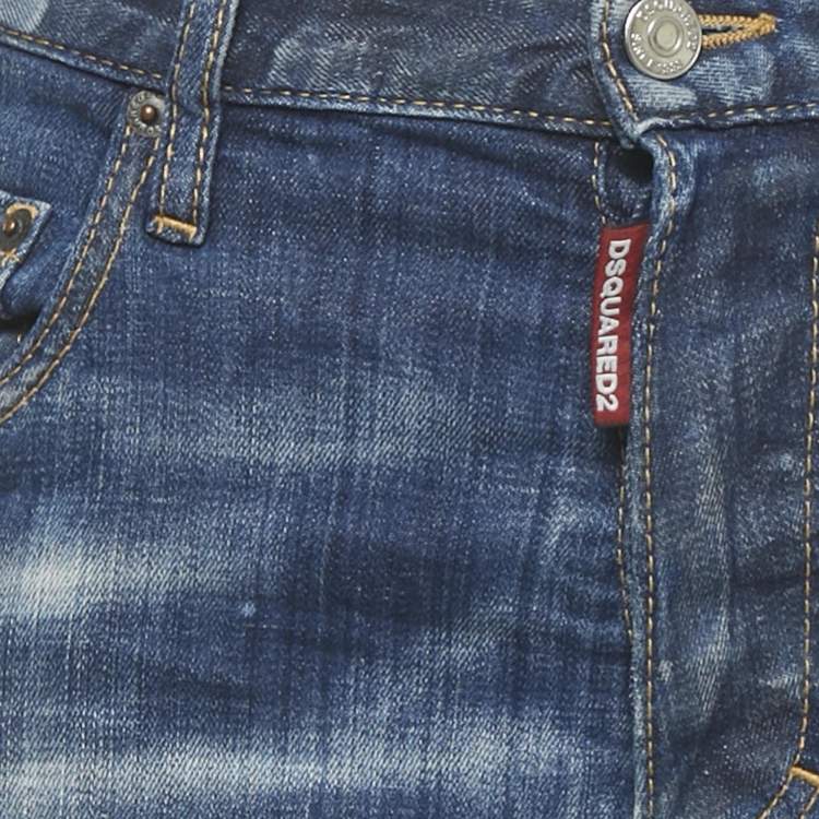 Pre Owned Dsquared2 Blue Washed Distressed Denim Skinny Dan Jeans S Waist 31" 