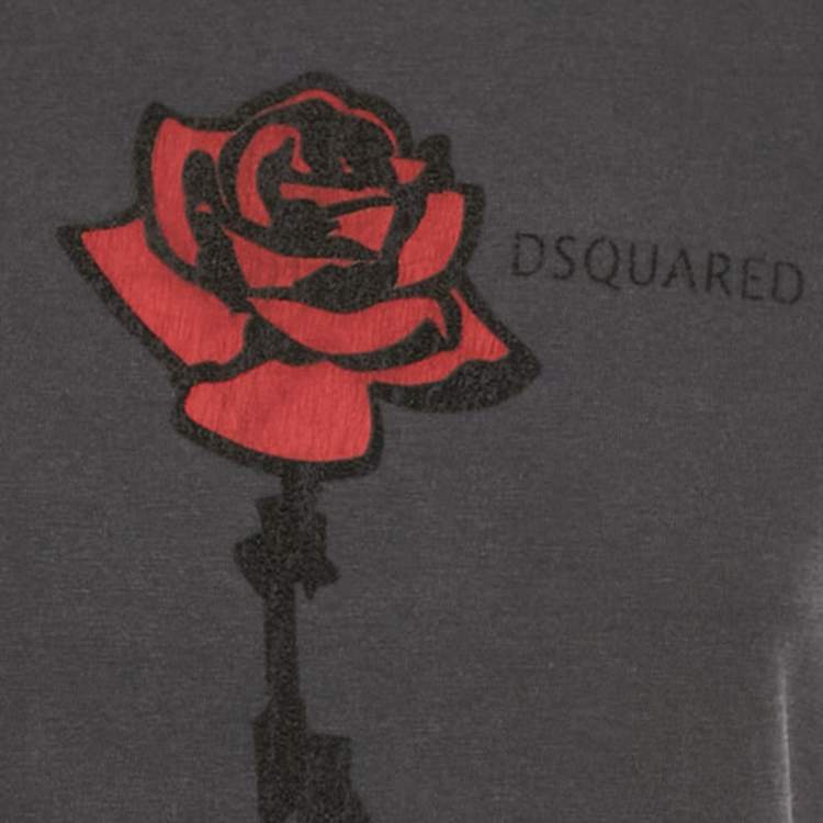 Pre Owned Dsquared2 Grey Textured Rose Print Jersey T-Shirt S