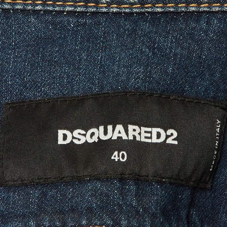 Pre Owned Dsquared2 Blue Distressed Denim Cropped Jacket S