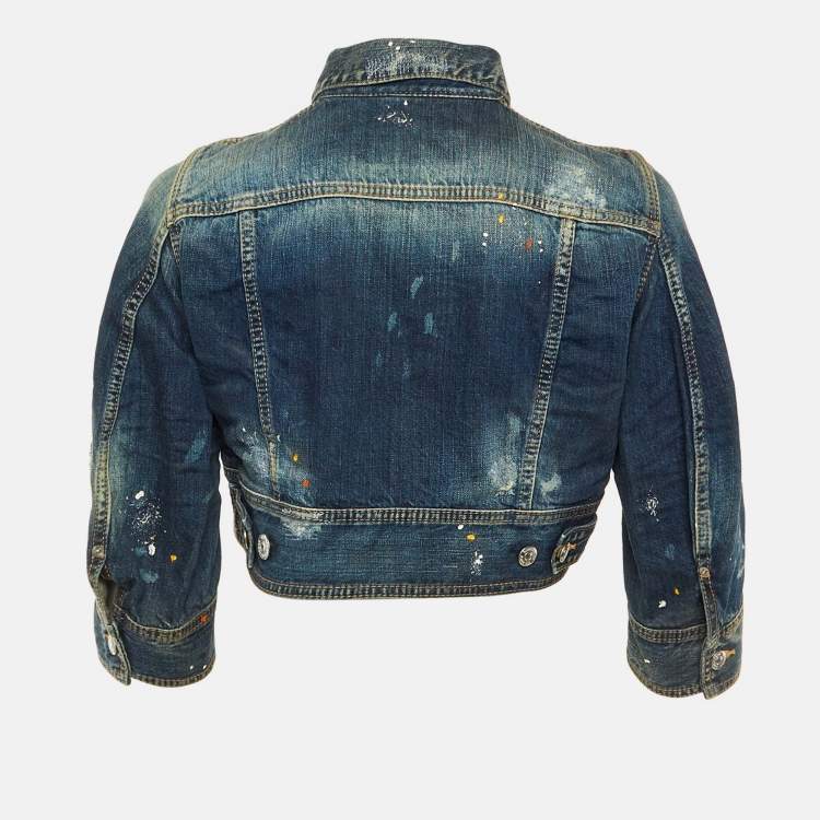 Pre Owned Dsquared2 Blue Distressed Denim Cropped Jacket S