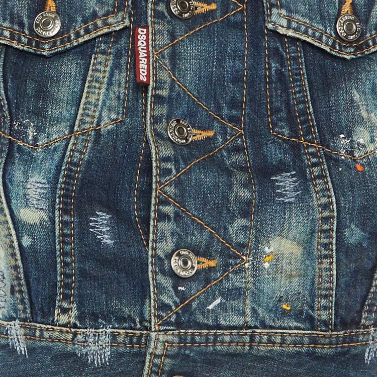 Pre Owned Dsquared2 Blue Distressed Denim Cropped Jacket S