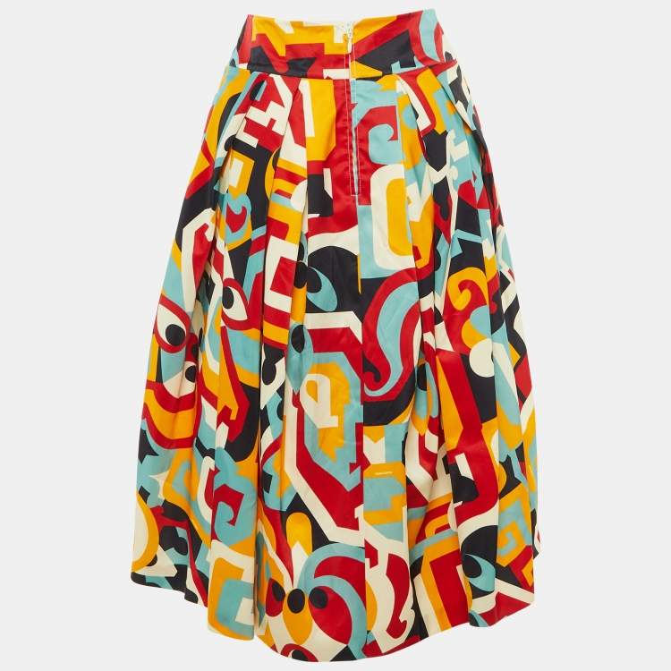 Pre Owned Dsquared2 Multicolor Printed Silk Pleated Midi Skirt S