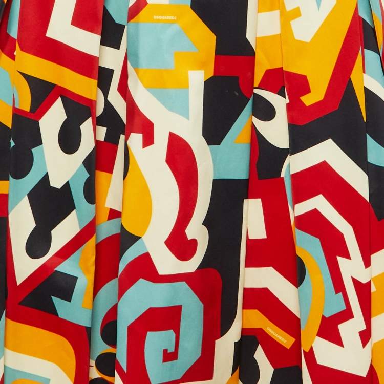 Pre Owned Dsquared2 Multicolor Printed Silk Pleated Midi Skirt S