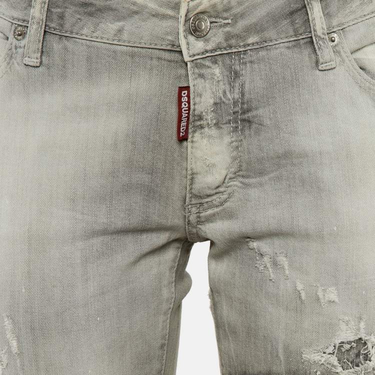 Pre Owned Dsquared2 Grey Denim Medium Waist Skinny Jeans M/Waist 33"