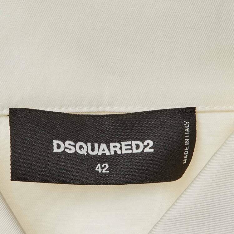 Pre Owned Dsquared2 White Cotton High Low Top M