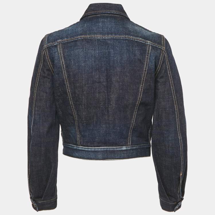 Pre Owned Dsquared2 Navy Blue Sequin Embroidered Denim Jacket M
