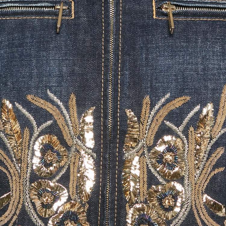 Pre Owned Dsquared2 Navy Blue Sequin Embroidered Denim Jacket M