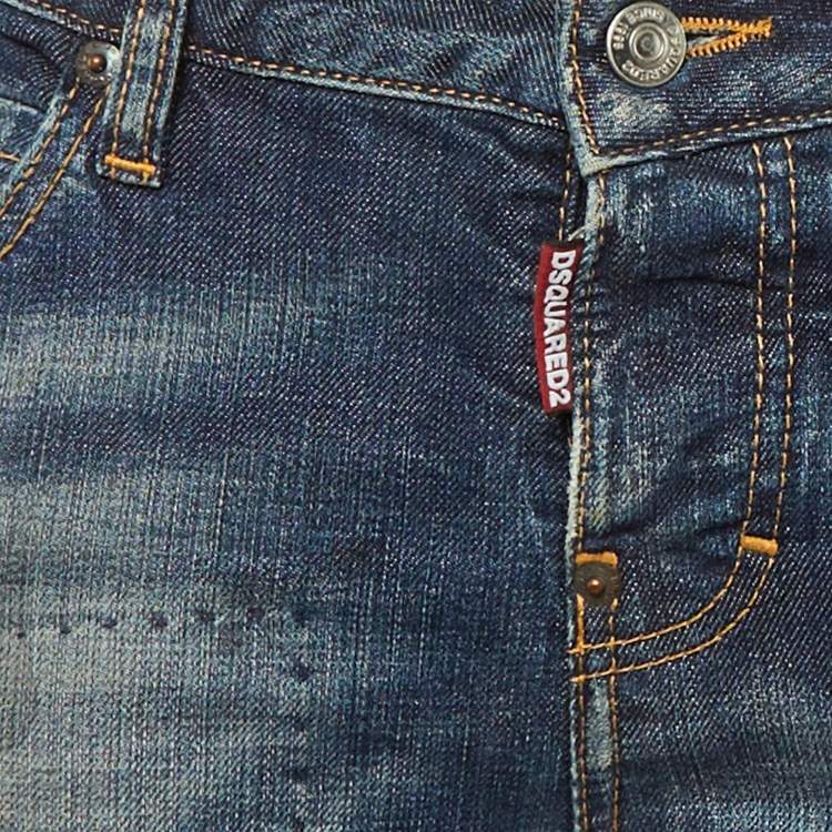 Pre Owned Dsquared2 Blue Denim Distressed Slim Fit Jeans S Waist 29"