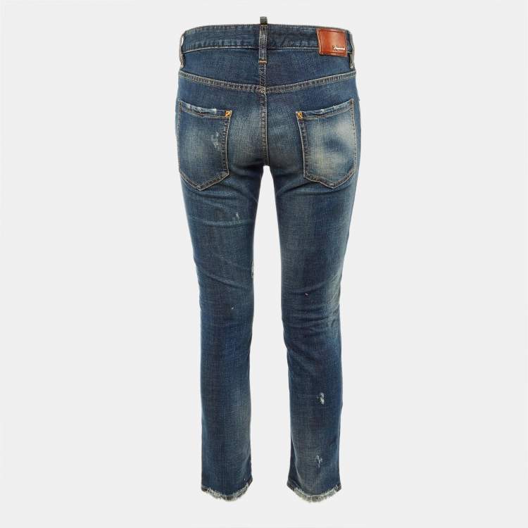 Pre Owned Dsquared2 Blue Denim Distressed Slim Fit Jeans S Waist 29"