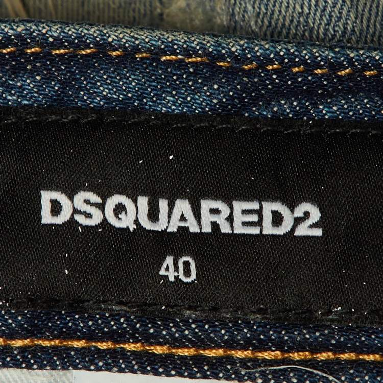 Pre Owned Dsquared2 Blue Denim Distressed Slim Fit Jeans S Waist 29"