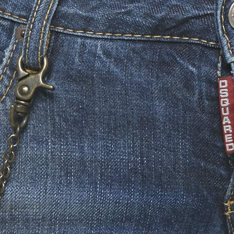 Pre Owned Dsquared2 Blue Denim Distressed Slim Fit Jeans S Waist 30"