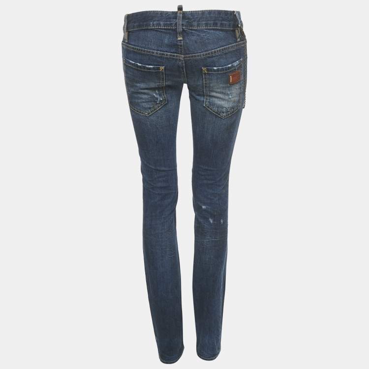 Pre Owned Dsquared2 Blue Denim Distressed Slim Fit Jeans S Waist 30"