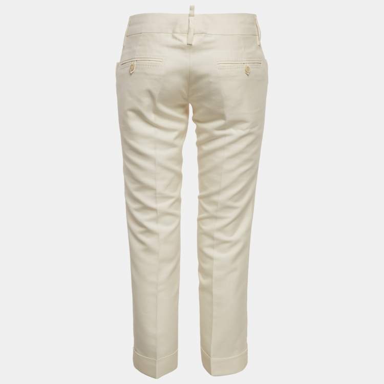Pre Owned Dsquared2 Cream Cotton Blend Capri Trousers M