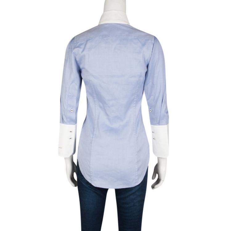 Pre Owned Dsquared2 Blue Cotton Contrast Collar and Cuff Detail Long Sleeve Shirt S