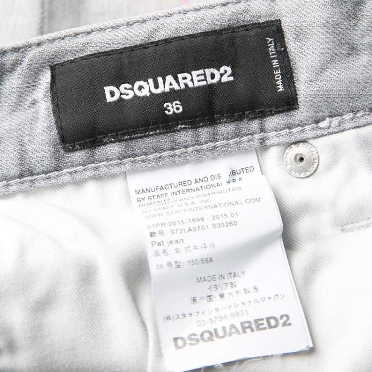 Pre Owned Dsquared2 Grey Faded Effect Splattered Distressed Cuffed Jeans S
